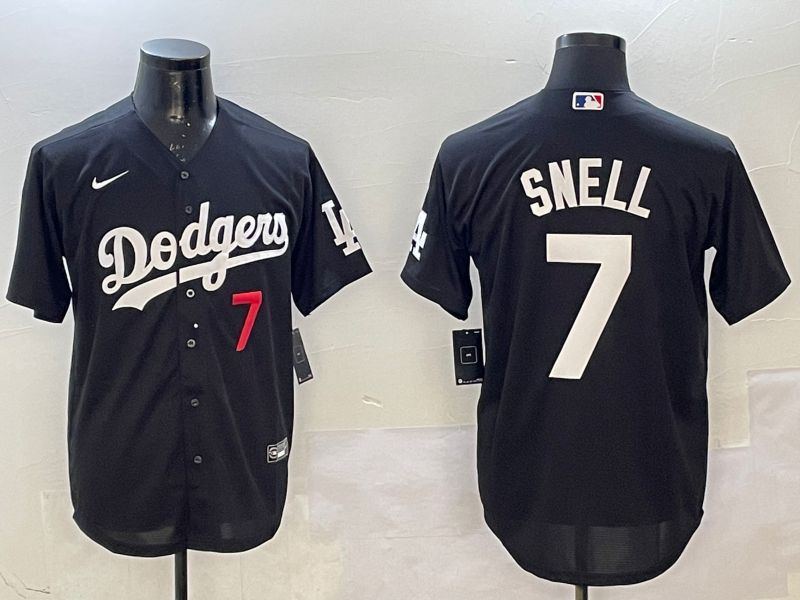 Men Los Angeles Dodgers 7 Snell Black Game 2025 Nike MLB Jersey style 4